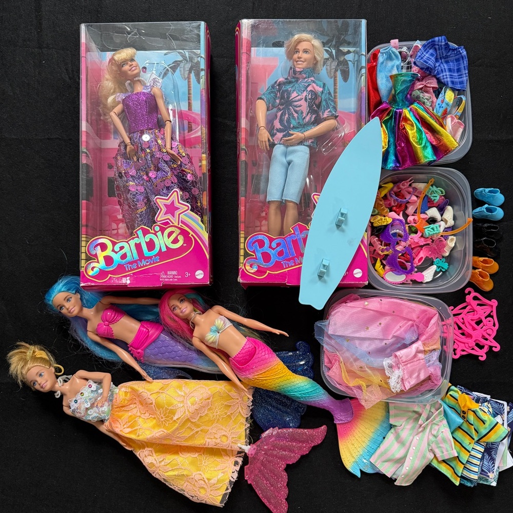 Lot Of Barbie Dolls With Clothes And Accessories
